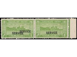 1941-42  1ch horizontal marginal pair overprinted SERVICE with error, overprint double on left stamp. Unused without gum as i