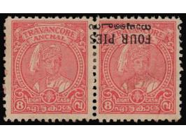 1949  horizontal pair of 8ca surcharged FOUR PIES perf. 11 with error surcharge inverted and in pair with one without surchar